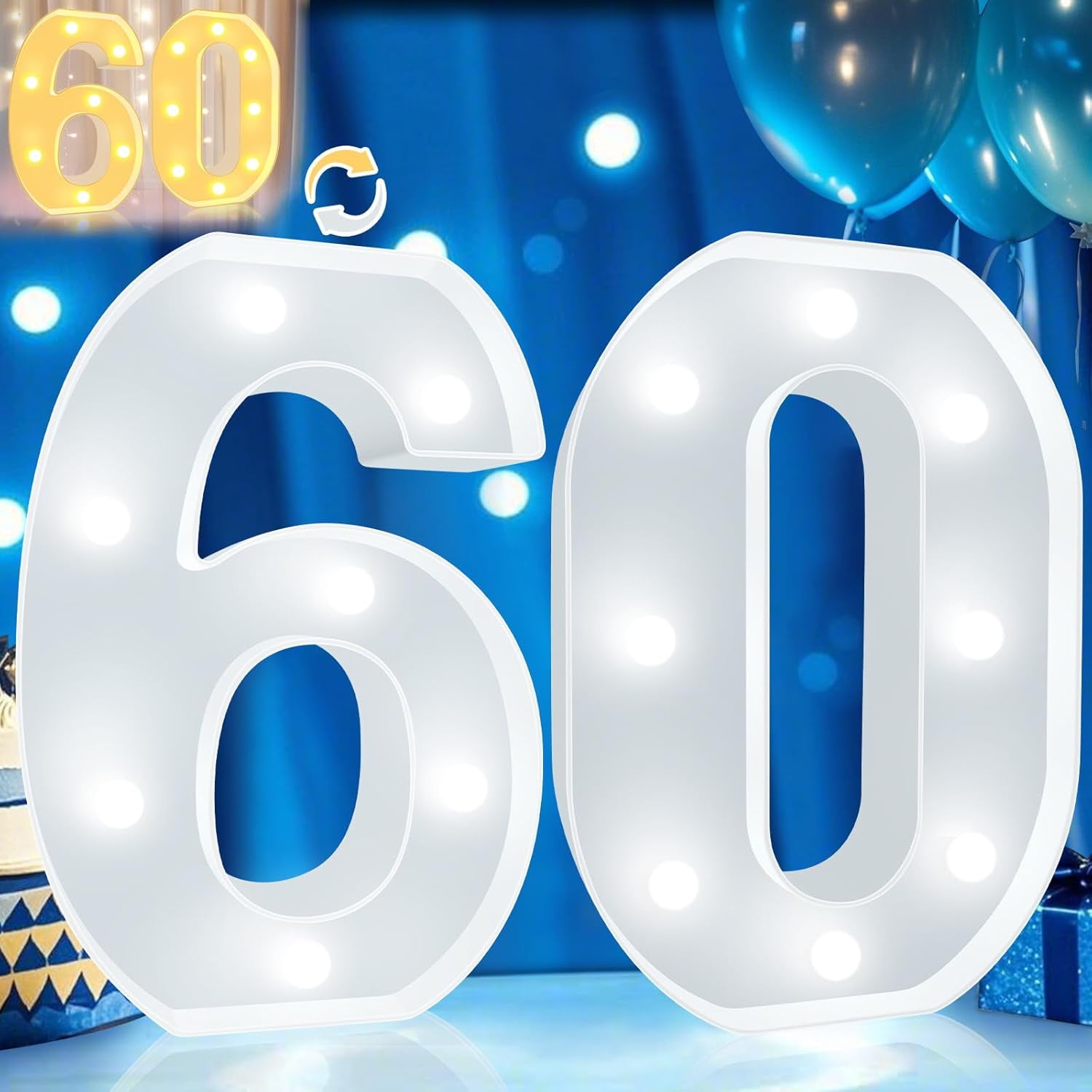 Hidove 60th Birthday Decoration for Woman Man, Decorative LED Light Up ...