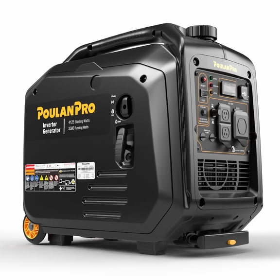 Poulan Pro 4125 Watt Portable Inverter Generator with Wheels & Handle, 158cc Engine Gas Generator with RV-Ready, Quiet and Lightweight Generators for Camping, Home and RV, with CO Sensor, ECO Mode, E