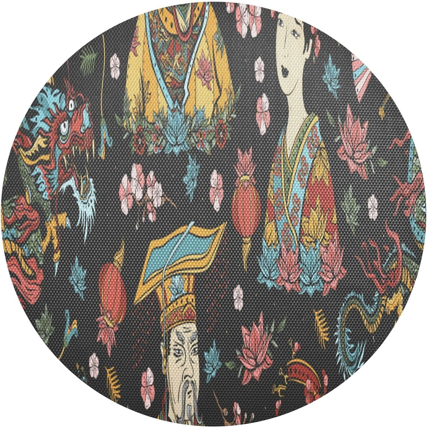 Hidove Asian Old School Tattoo Style Round Placemat Set of 1, NonSlip