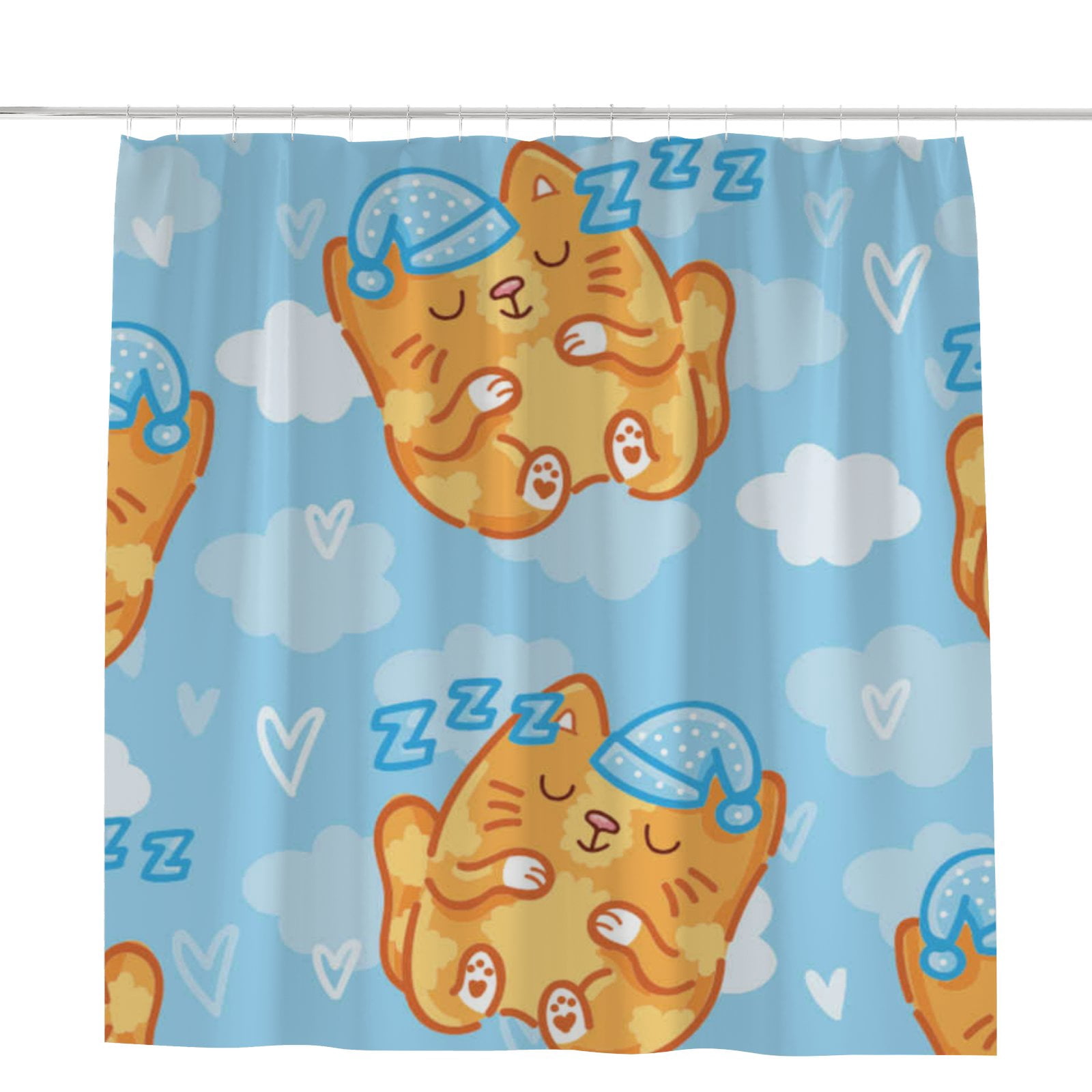 Hidove Bath Shower Curtain, Blue Cat Shower Curtain Set with 12 Shower ...