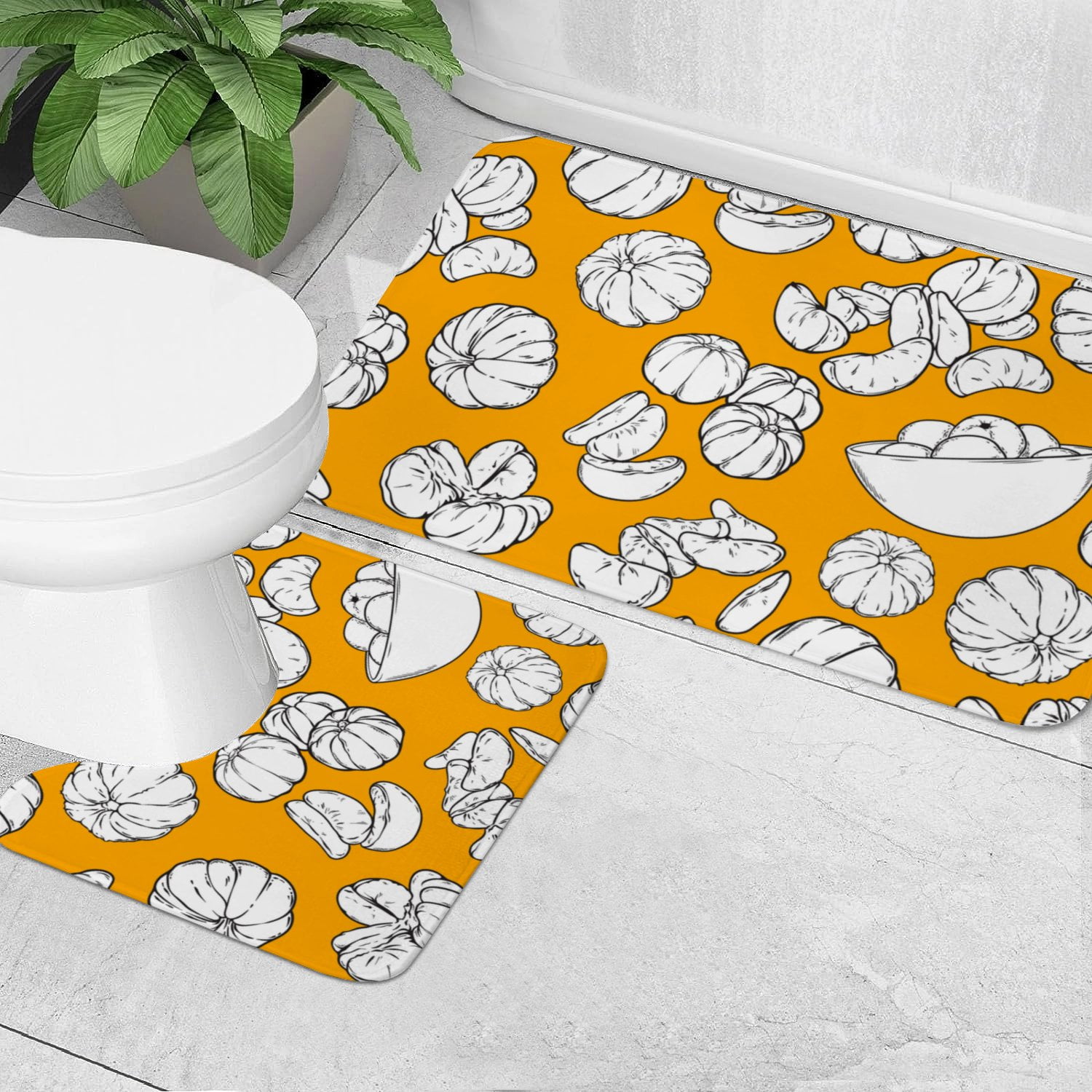 Hidove Bathroom Rug Set 2 Piece, Pattern with Many Tangerine in Black and White Colors Soft
