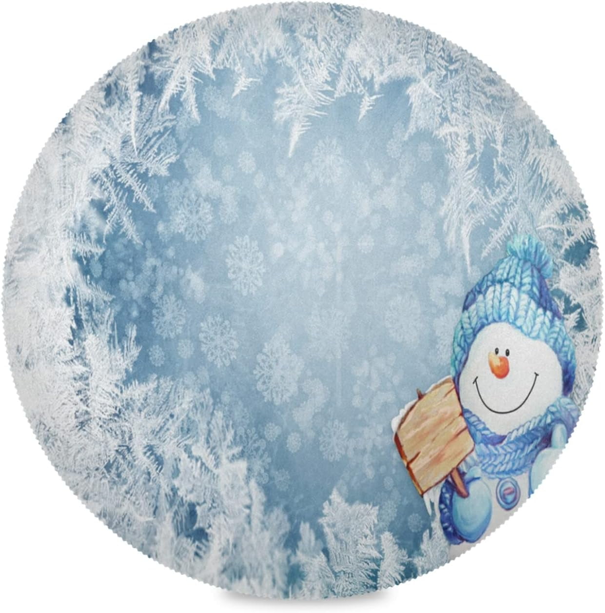 Hidove Blue Snowman Round Placemats Set of 6 Polyester Table Mat Easy