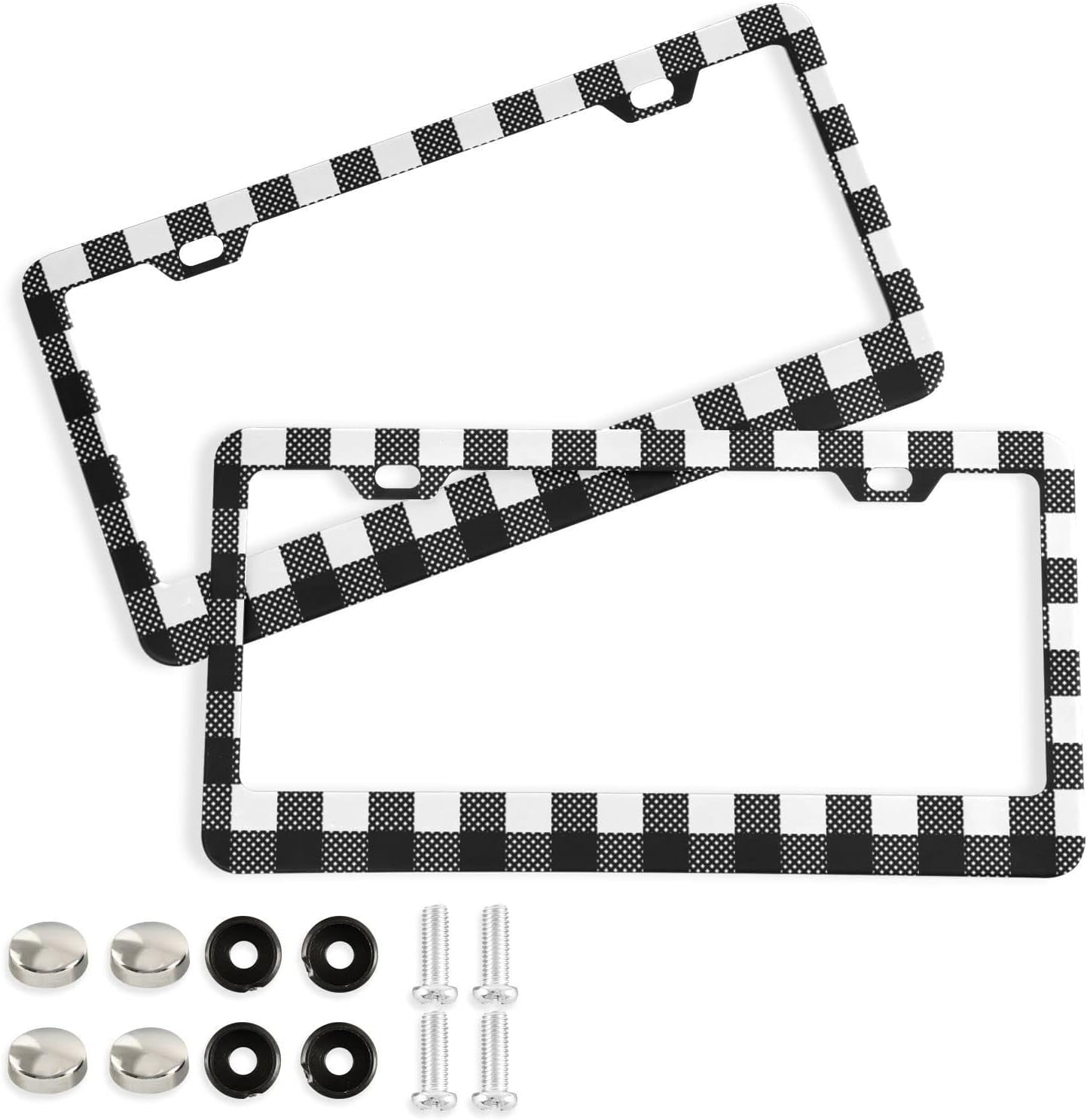 Hidove Buffalo Plaid License Plate Frames 2pcs, Aluminum Universal Car License Plate Holder with