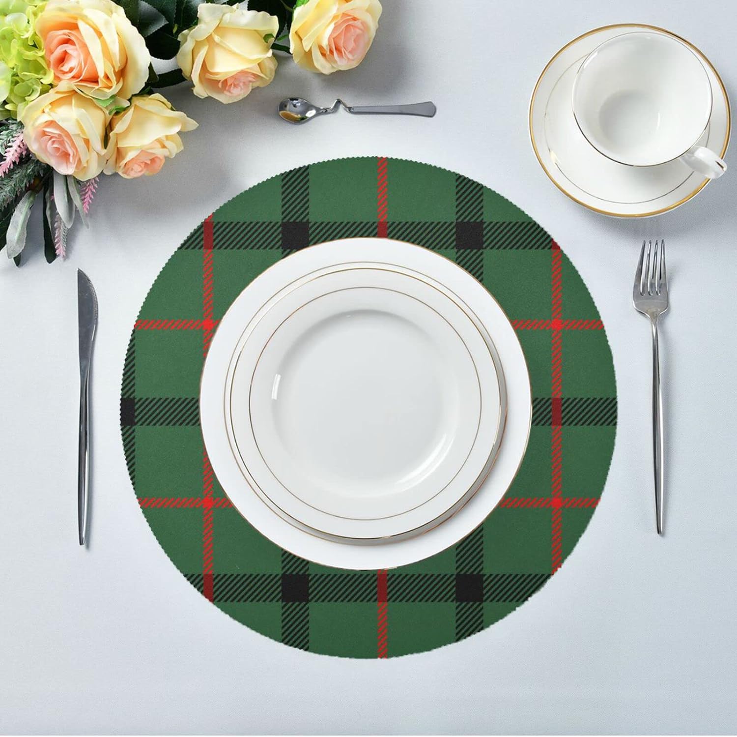 Hidove Buffalo Plaid Round Placemats 6pcs, Non Slip Heat Resistant
