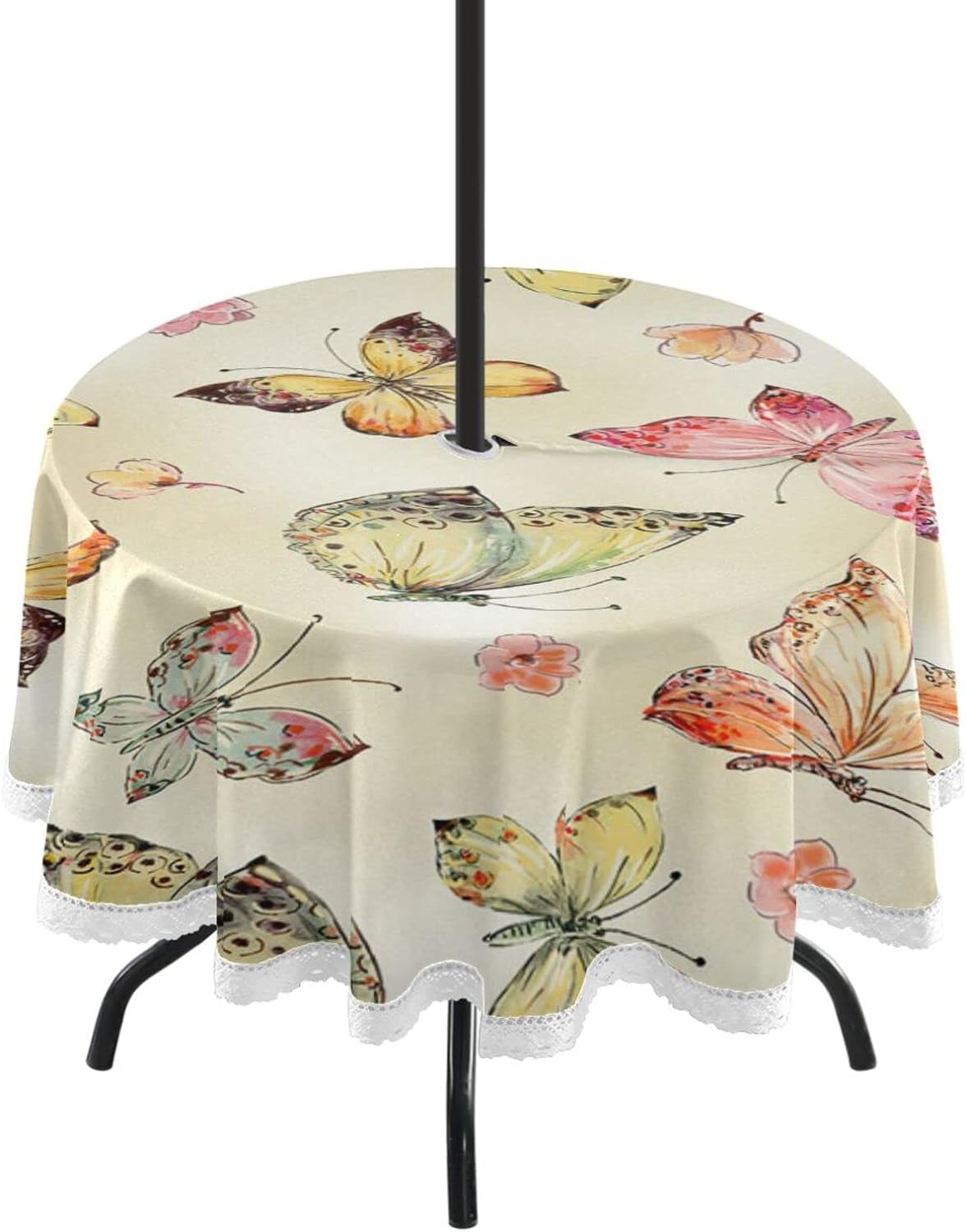 Hidove Butterfly Design 60 Inch Round Tablecloth with Zipper Umbrella