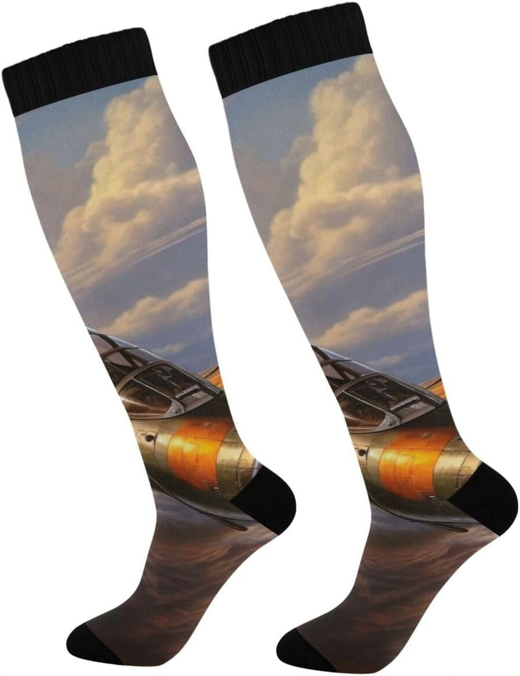 Hidove Cartoon Aircraft Compression Socks Women Men Knee High Stockings