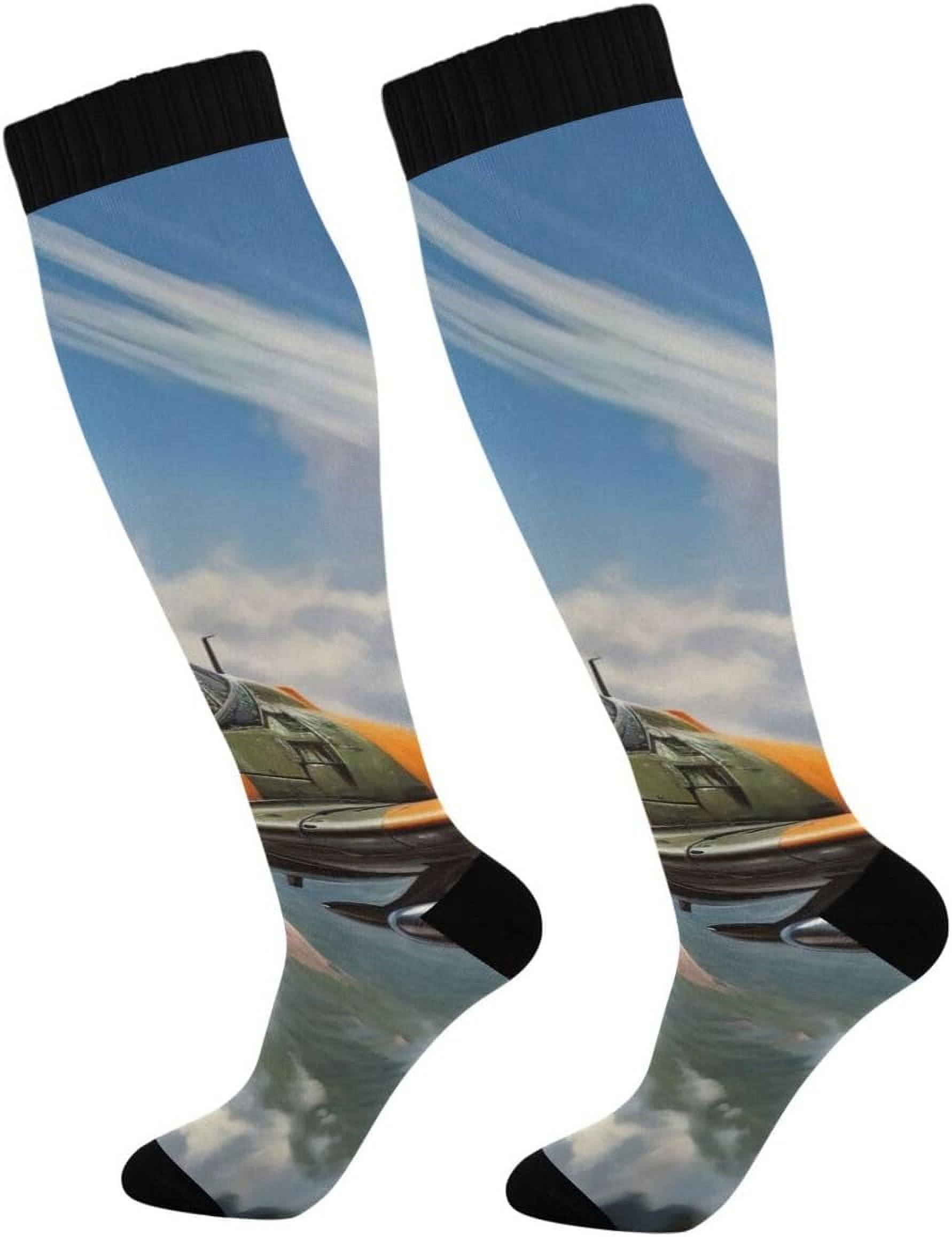 Hidove Cartoon Aircraft Compression Socks Women Men Knee High Stockings