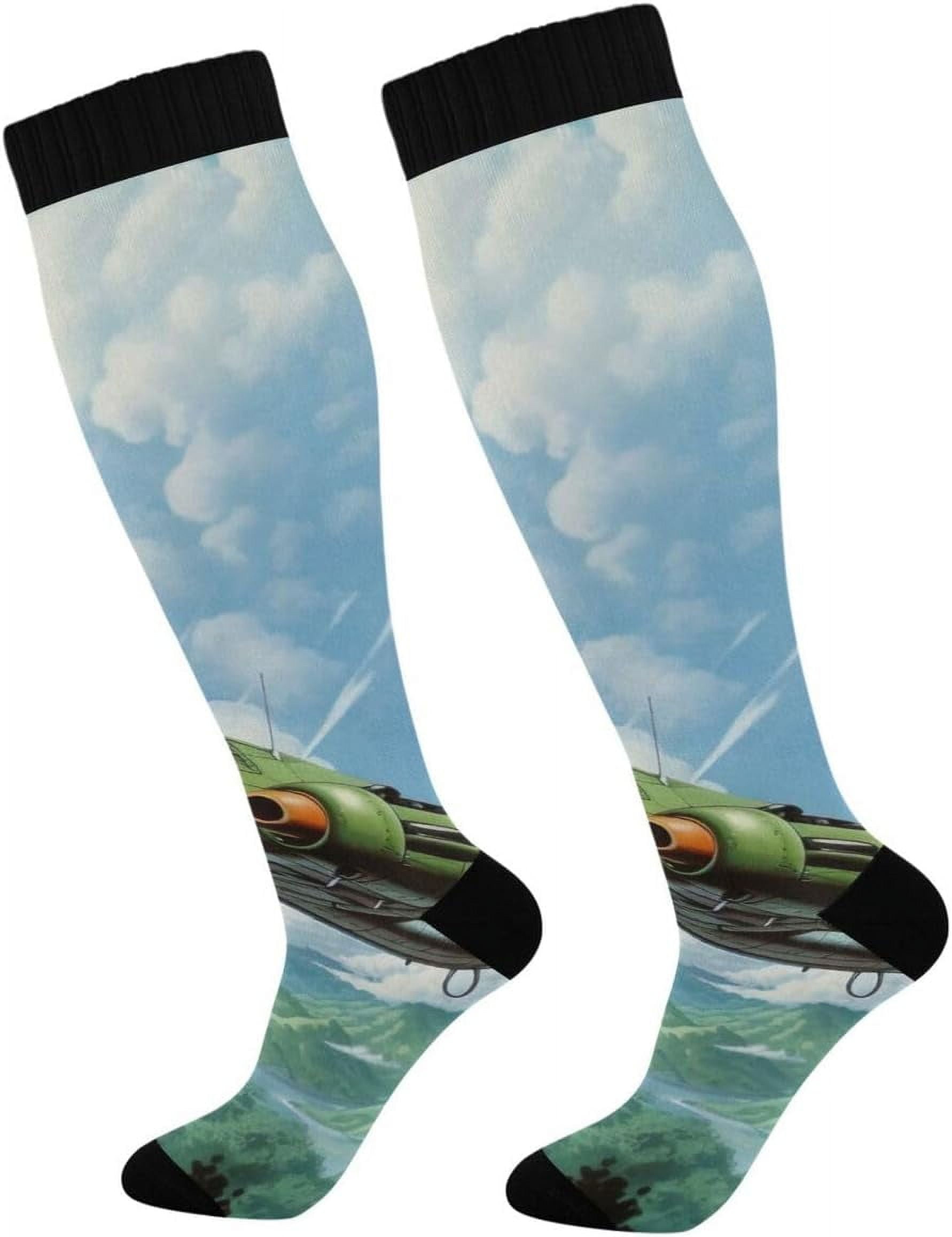 Hidove Cartoon Aircraft Compression Socks Women Men Knee High Stockings