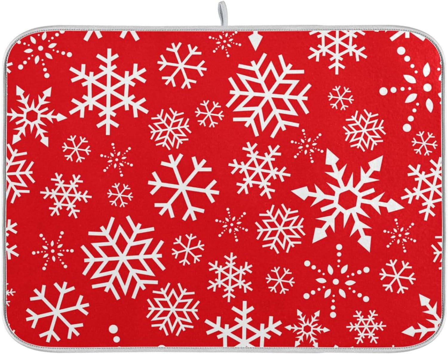 Hidove Christmas Snowflake Red Dish Drying Mat Absorbent Reversible
