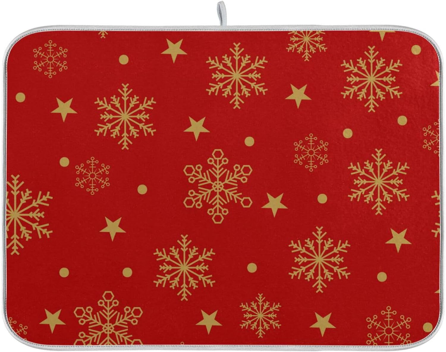 Hidove Christmas Snowflake Red Dish Drying Mat Absorbent Reversible