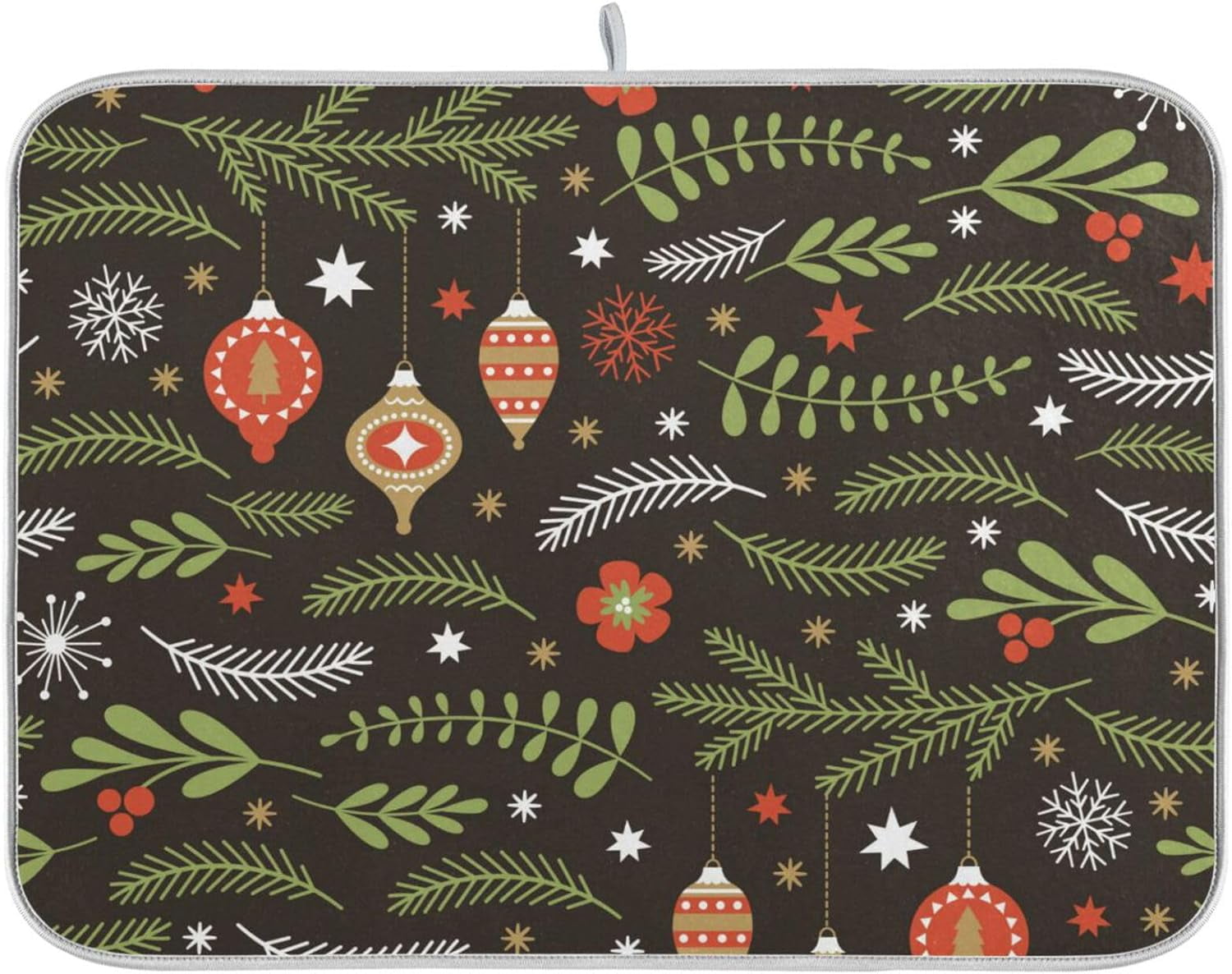Hidove Christmas Spruce Branches Dish Drying Mat Absorbent Reversible