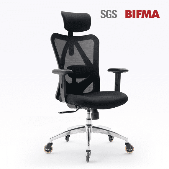 Sihoo M18 Ergonomic Office Chair, Mesh High Back, PU-Coated Casters, 2D Arm & Headrest, Desk Chair for Home Office & Gaming, Adult, 300lbs, Light Black