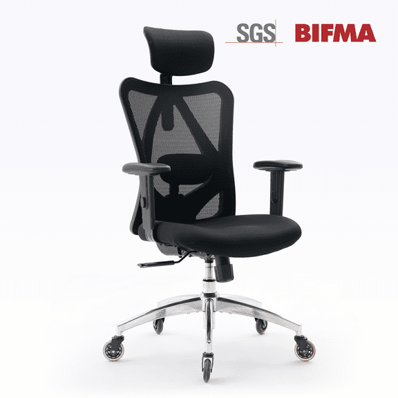 Sihoo M18 Ergonomic Office Chair, Mesh High Back, PU-Coated Casters, 2D Arm & Headrest, Desk Chair for Home Office & Gaming, Adult, 300lbs, Light Black