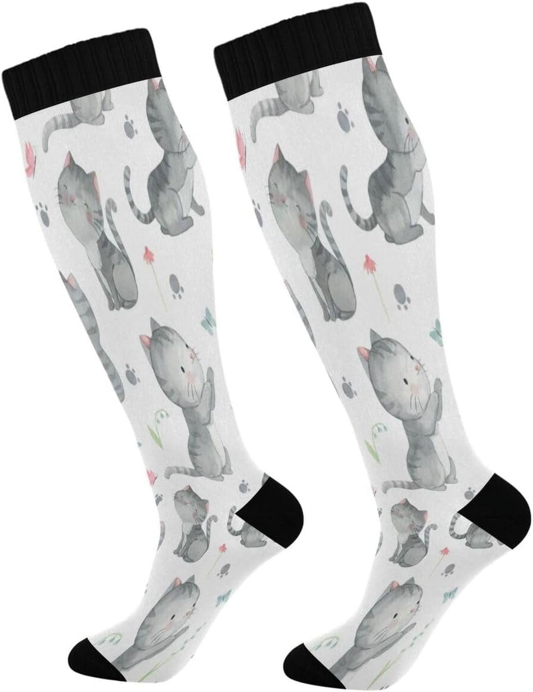 Hidove Cute Cartoon Cat Compression Socks Women Men Knee High Stockings ...