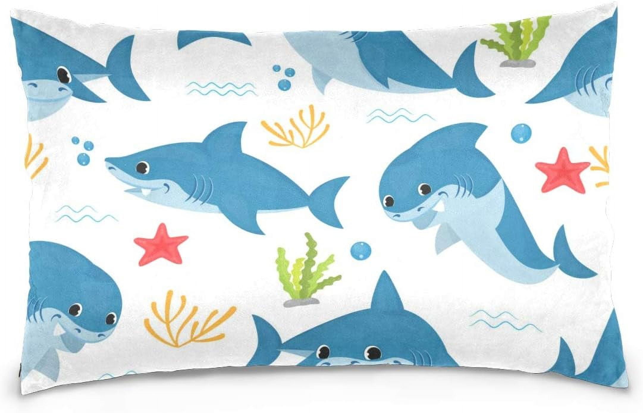 Hidove Cute Cartoon Sharks Velvet Oblong Lumbar Plush Throw Pillow