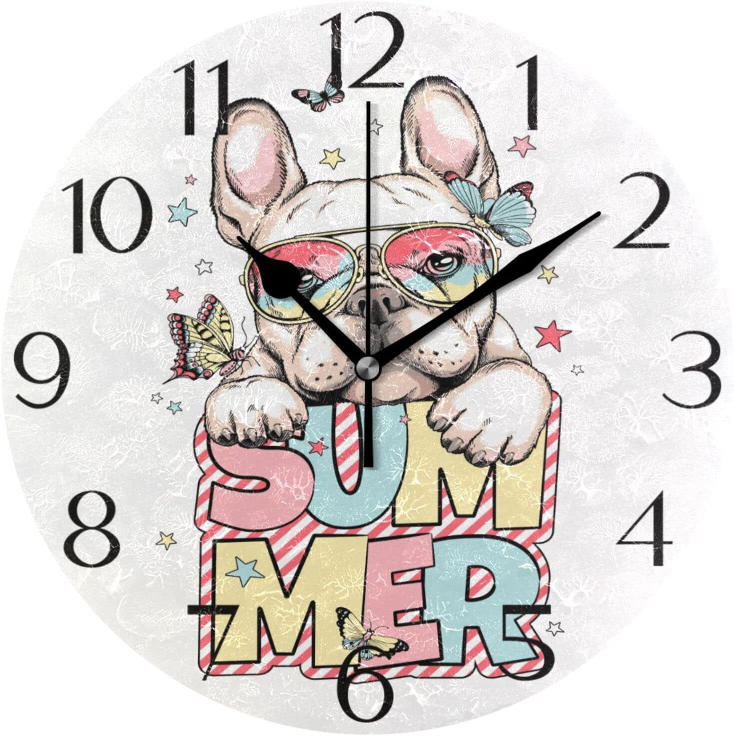 Hidove Cute French Bulldog Wall Clock 9.8 Inch Silent Round Wall Clock