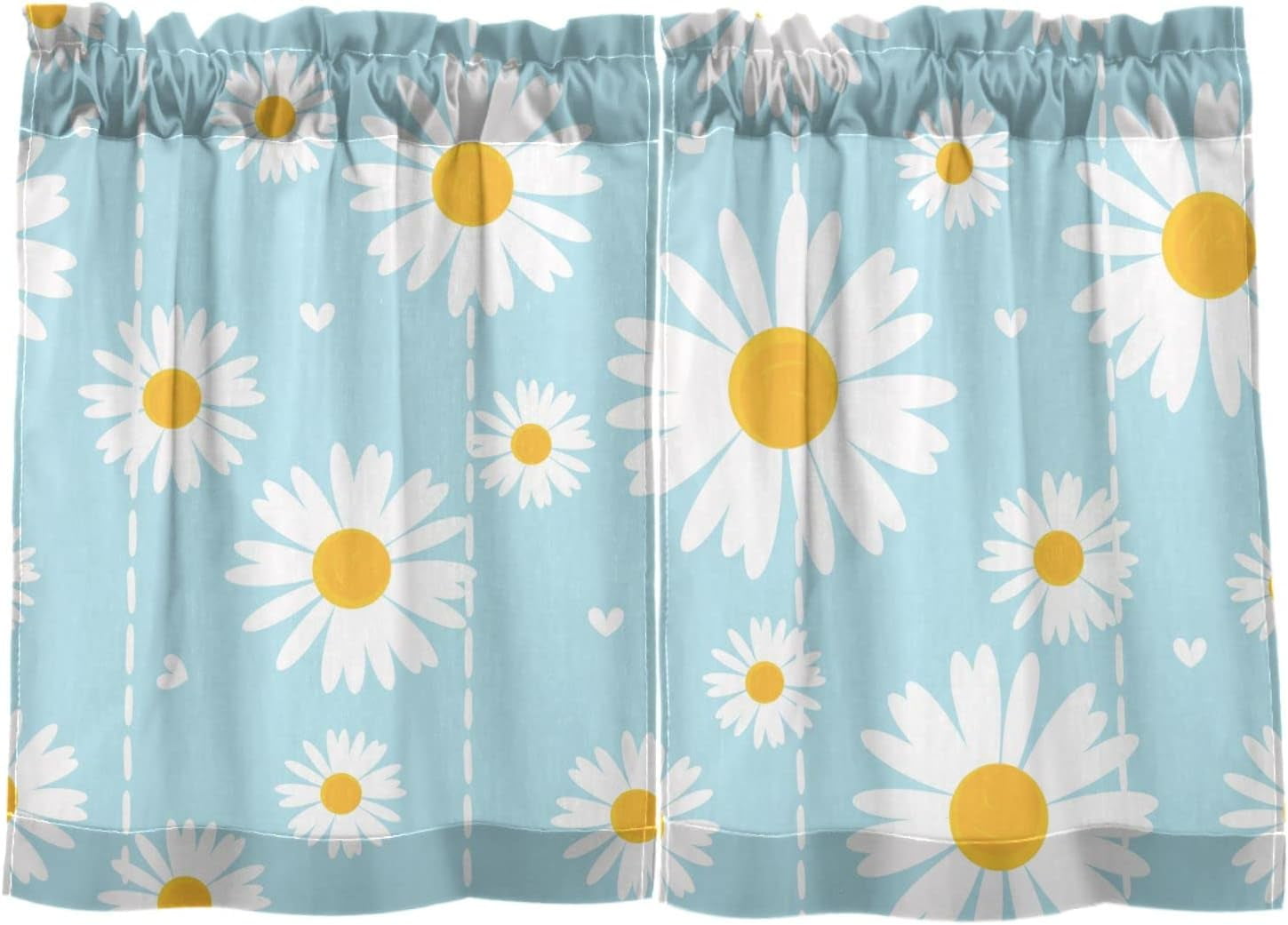 Hidove Daisy Kitchen Curtains 2 Panels UV Protected Tier Curtains Half