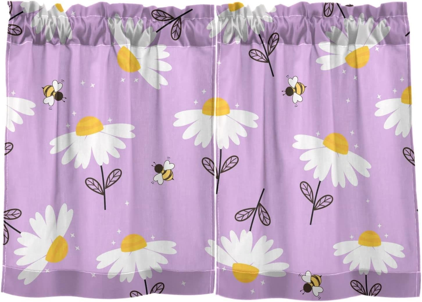 Hidove Daisy Kitchen Curtains 2 Panels UV Protected Tier Curtains Half