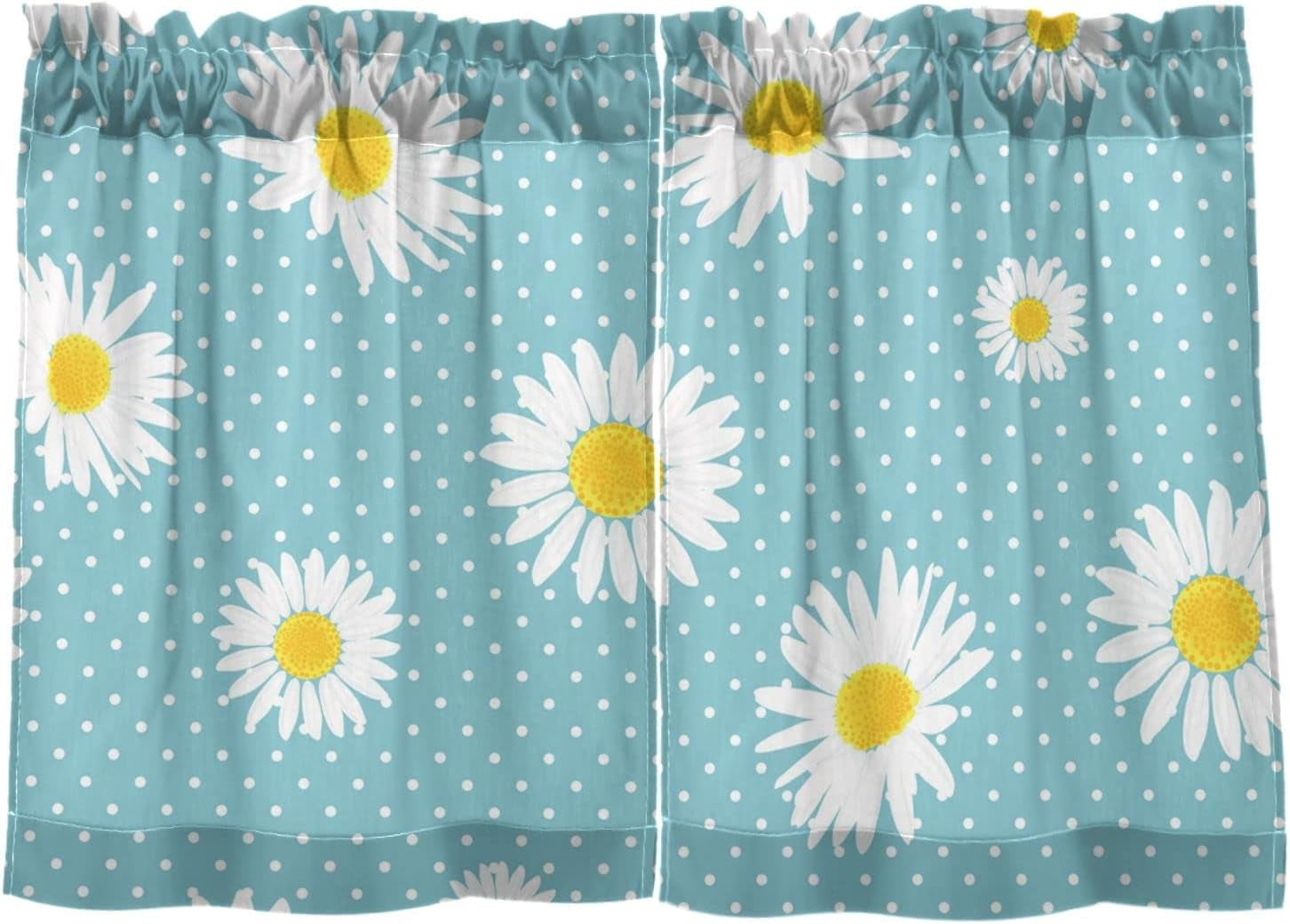 Hidove Daisy Kitchen Curtains 2 Panels UV Protected Tier Curtains Half