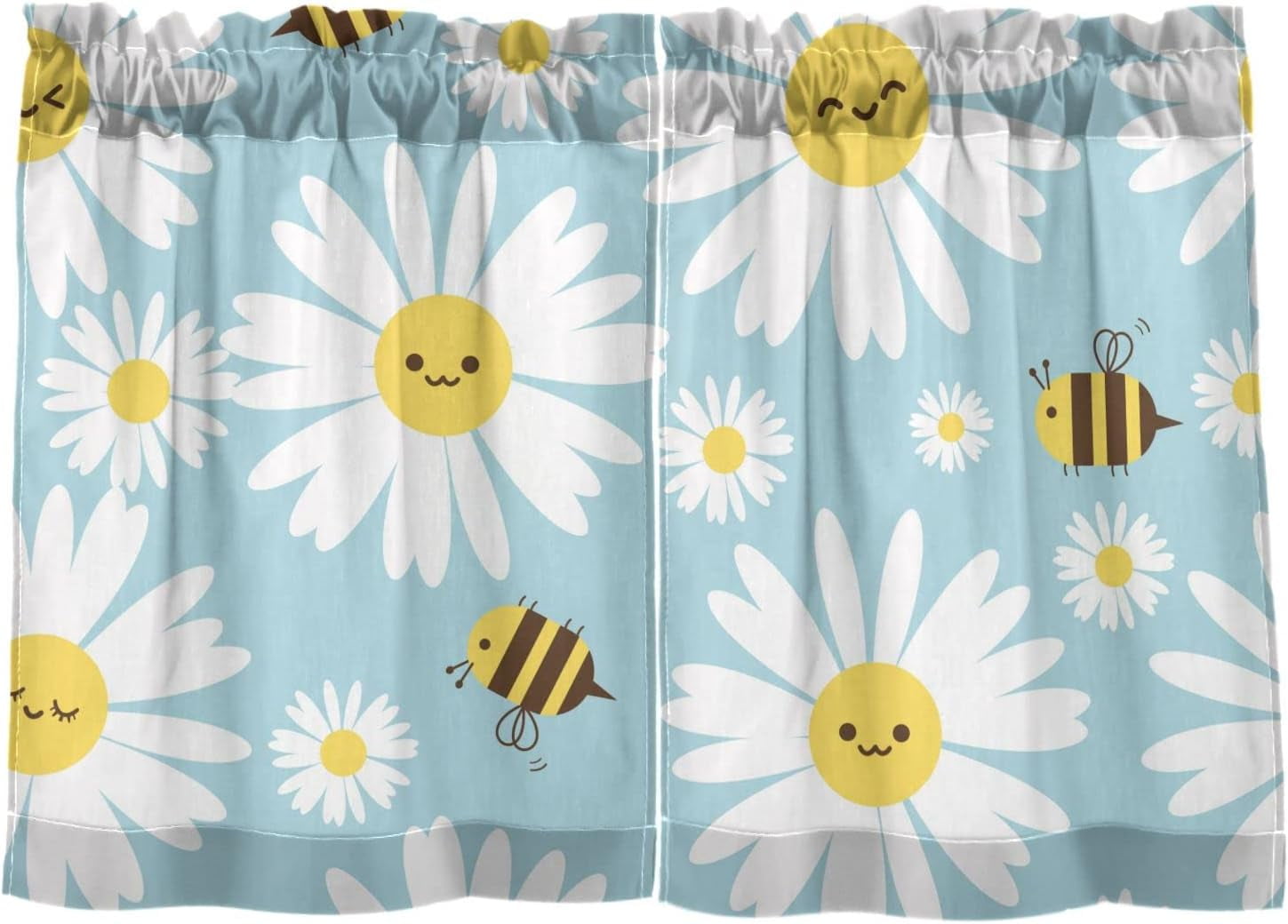Hidove Daisy Kitchen Curtains 2 Panels UV Protected Tier Curtains Half