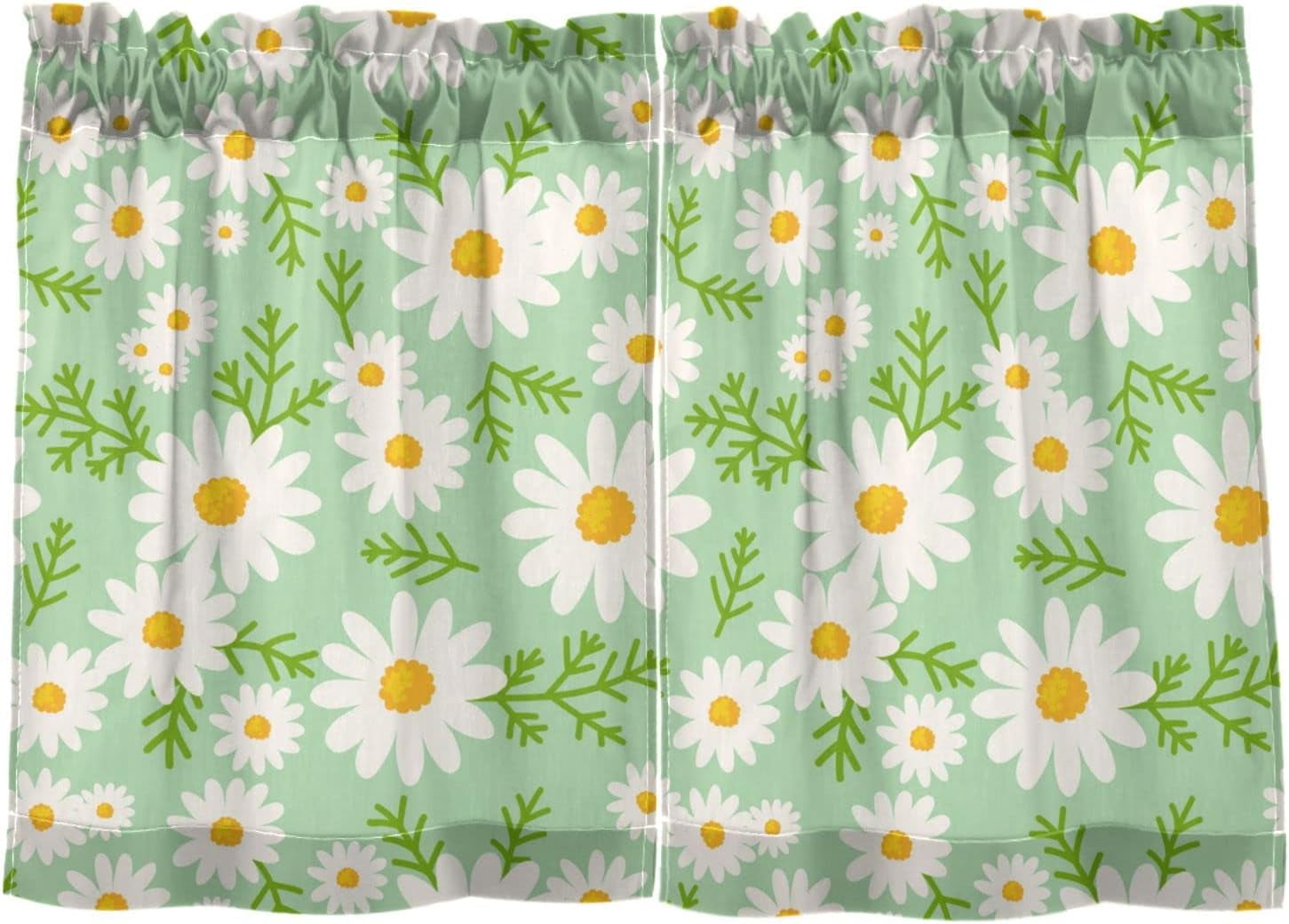 Hidove Daisy Kitchen Curtains 2 Panels UV Protected Tier Curtains Half