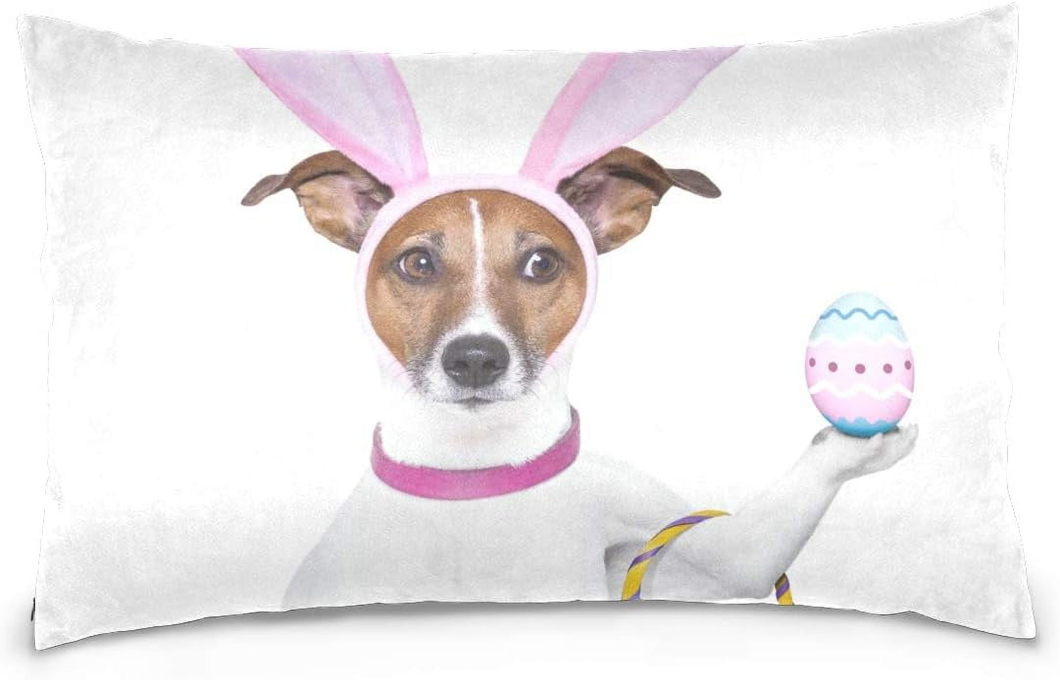 Hidove Dog Dressed Up As Bunny Velvet Oblong Lumbar Plush Throw Pillow