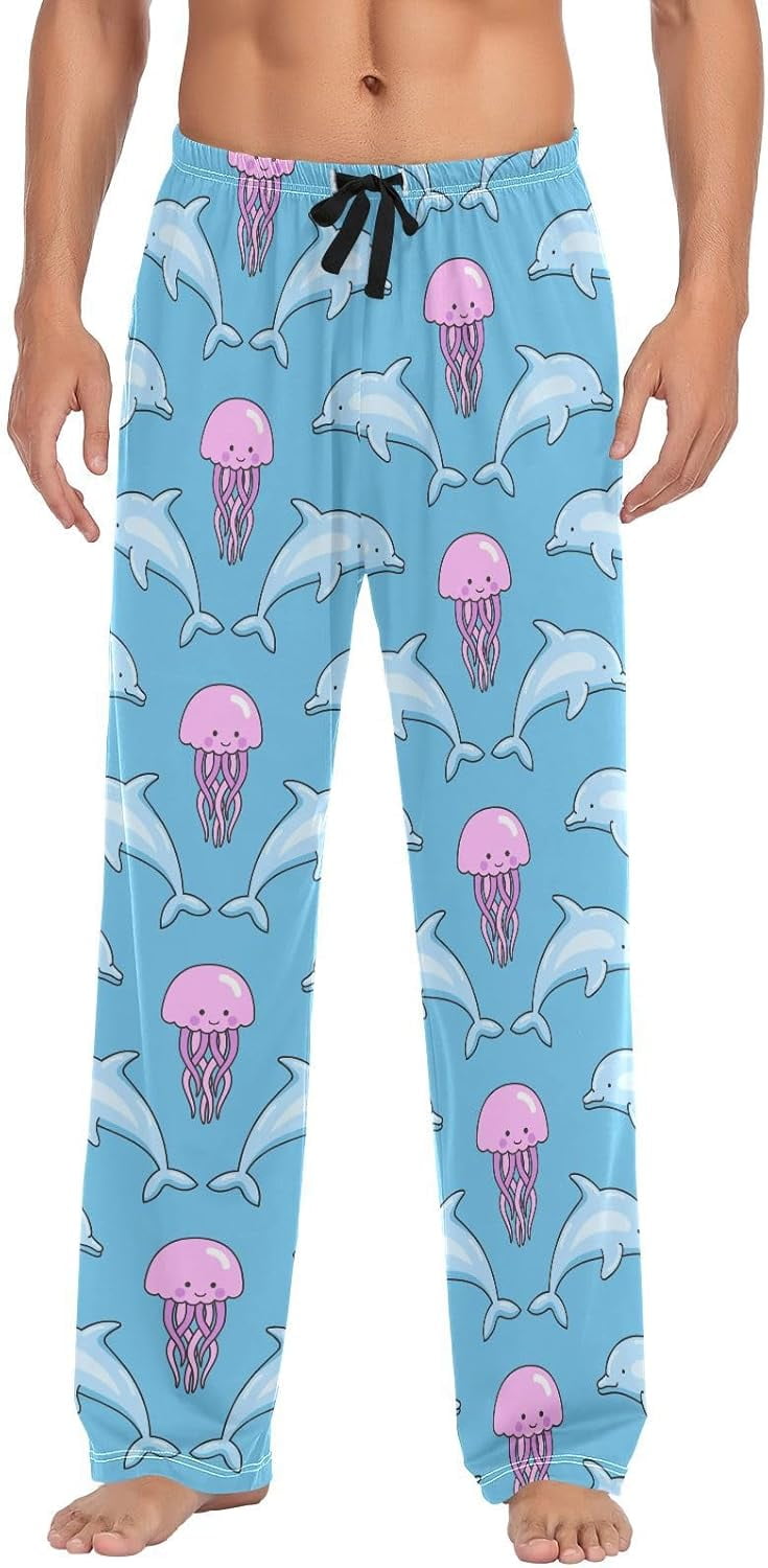 Hidove Dolphins And Jellyfish Pattern Men's Pajama Pants Sleepwear