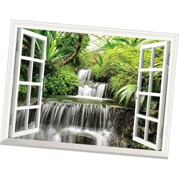 Hidove Fake Window Wall Sticker Waterfall Faux Window Wall Mural for ...