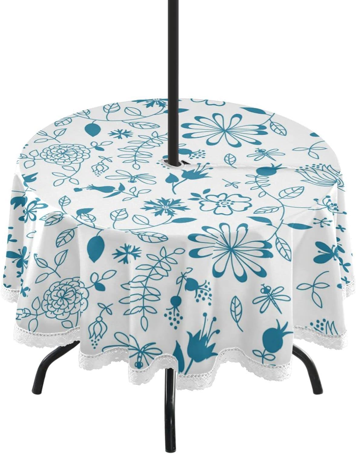 Hidove Floral Pattern 60 Inch Round Tablecloth with Zipper Umbrella