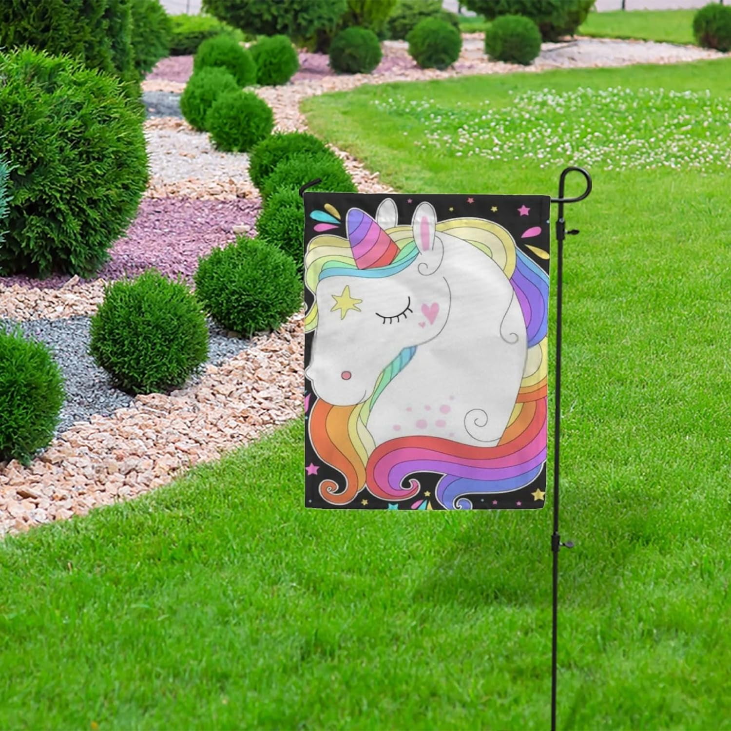 Hidove Garden Flag Unicorn Head with Rainbow Hair House Sports Flags