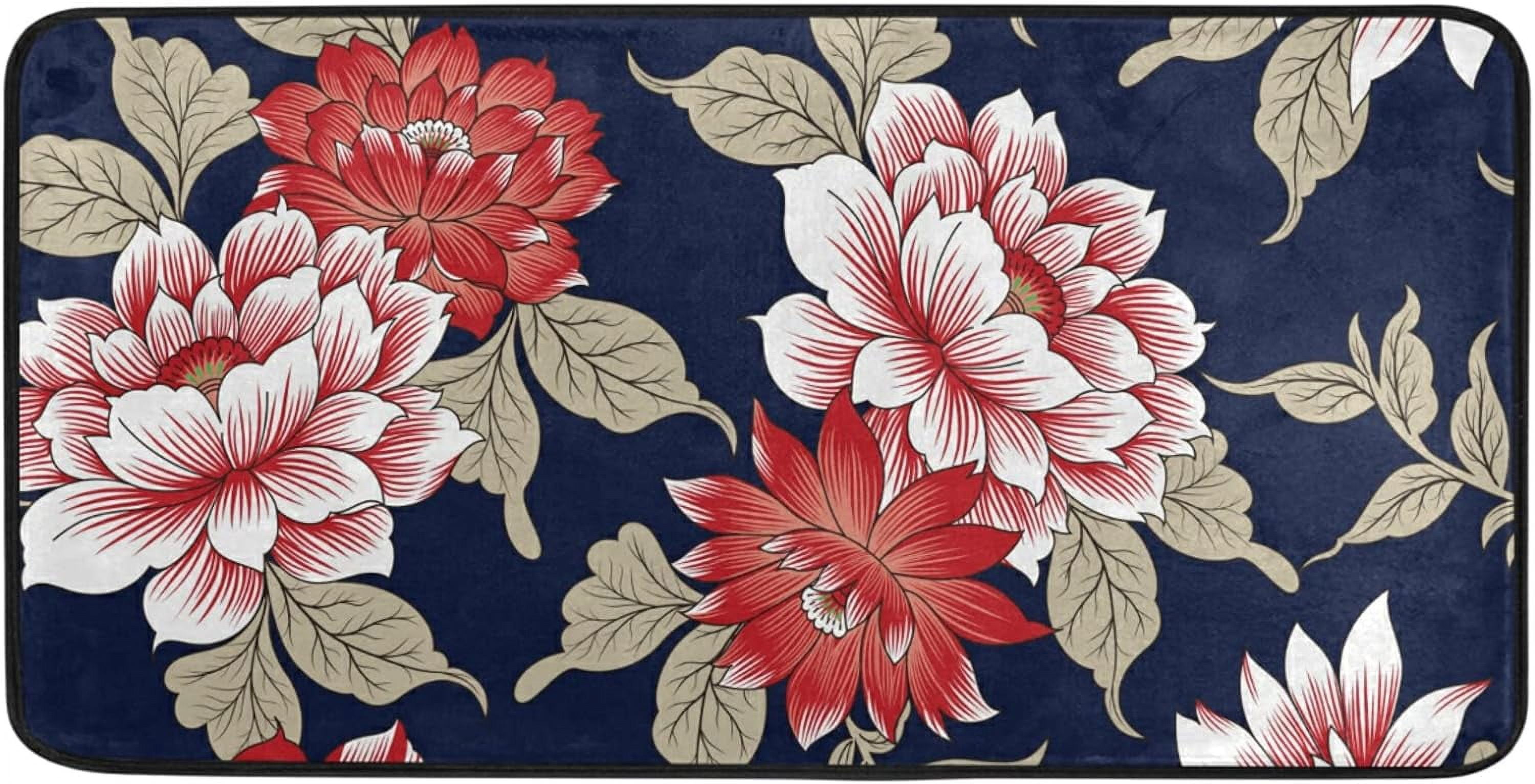 Hidove Kitchen Mat Beautiful Floral Navy Blue Kitchen Rug Mat Anti