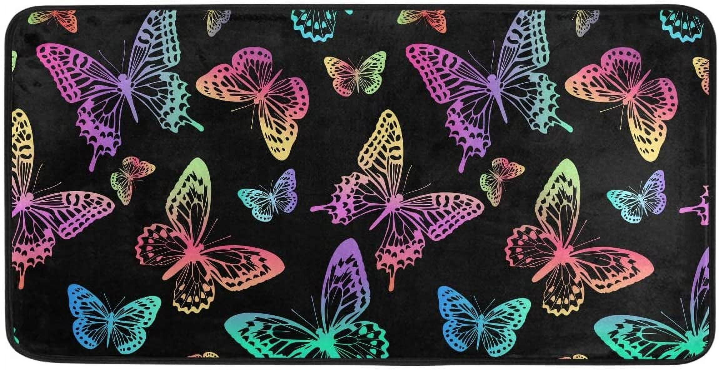 Hidove Kitchen Mat Rainbow Butterflies Kitchen Rug Mat AntiFatigue