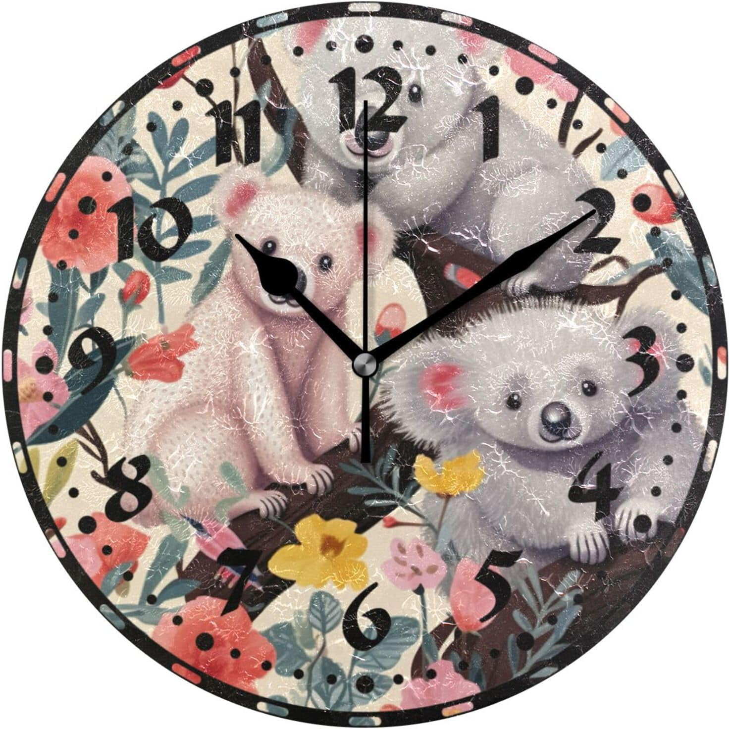 Hidove Koalas and Flowers Wall Clock, Silent Non Ticking 10 Inch