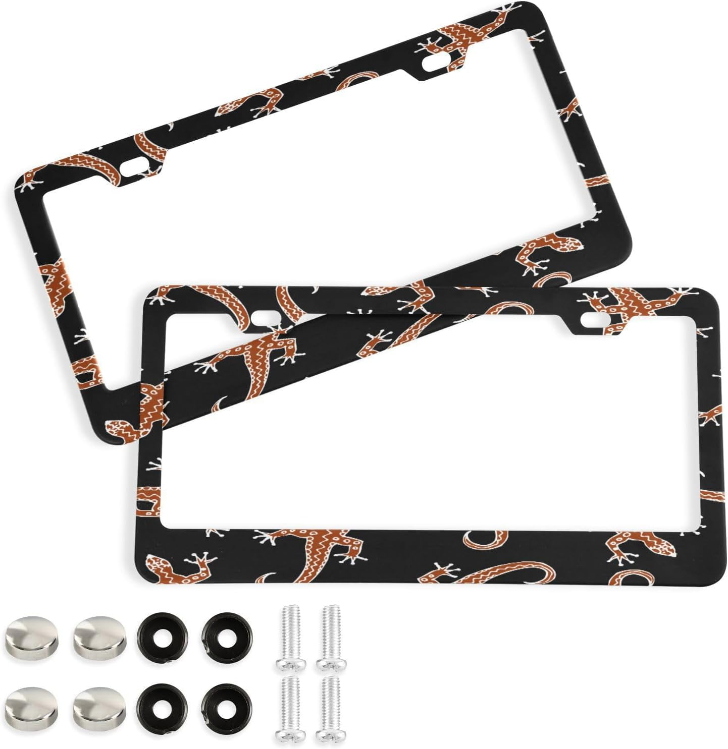 Hidove Lizards Pattern License Plate Frame 2 Pack 2 Holes Car Aluminum