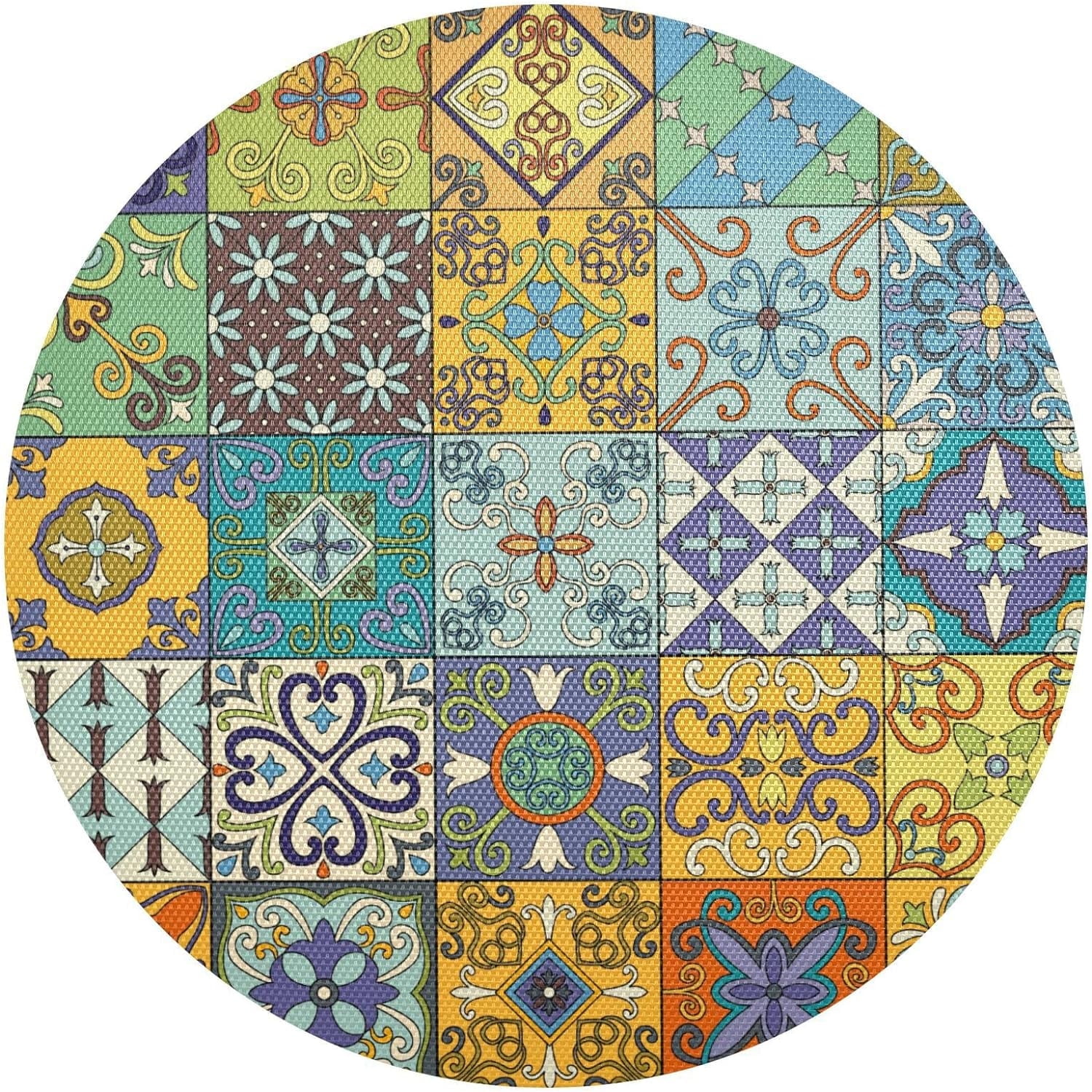 Hidove Mexican Talavera Ceramic Tile Round Placemat Set of 1, NonSlip
