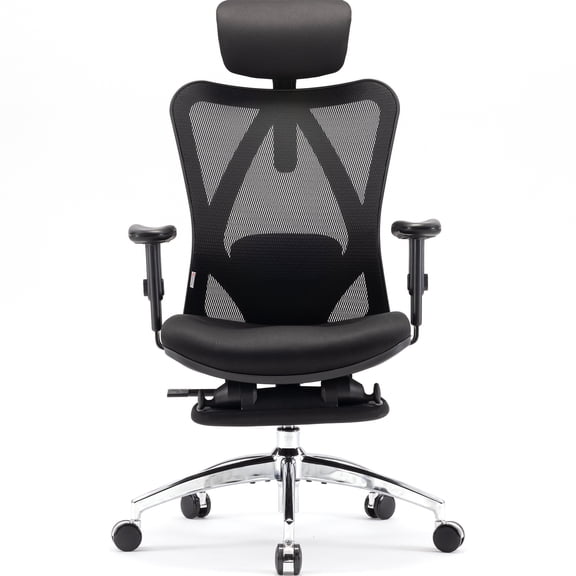 Sihoo Office Chair with Footrest, Ergonomic, High Back, 2D Armrest & Headrest, Mesh Desk Chair with Lumbar Support for Home and Office, 300lbs, Light Black