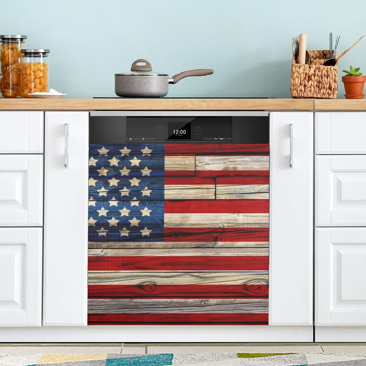 Hidove Old Painted American Flag Kitchen Dishwasher Cover Sticker, Dishwasher