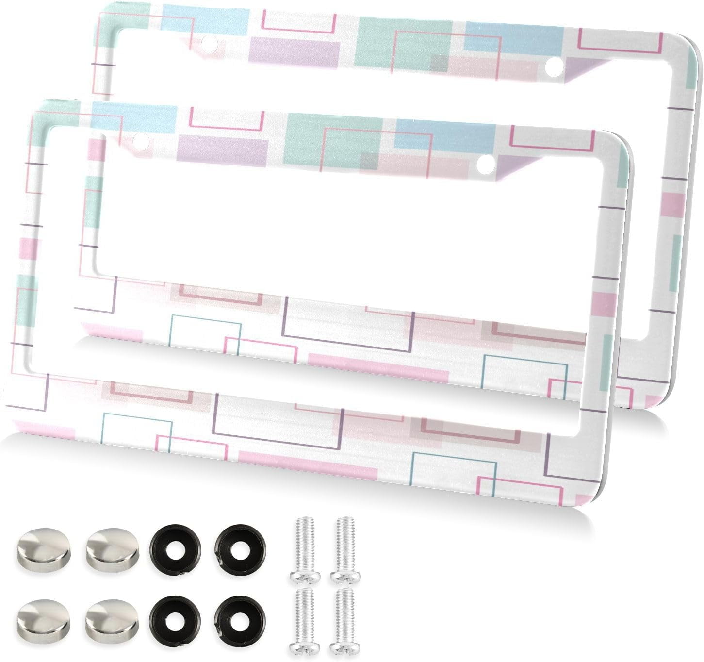 Hidove Pastel Square License Plate Frame 2 PCs Universal Aluminum Car