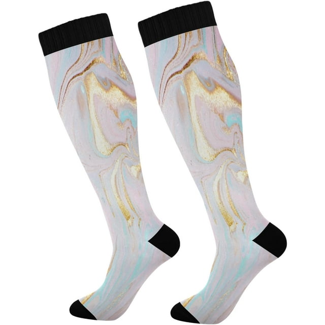 Hidove Pink Blue And Golden Marble Texture Compression Socks for Women ...