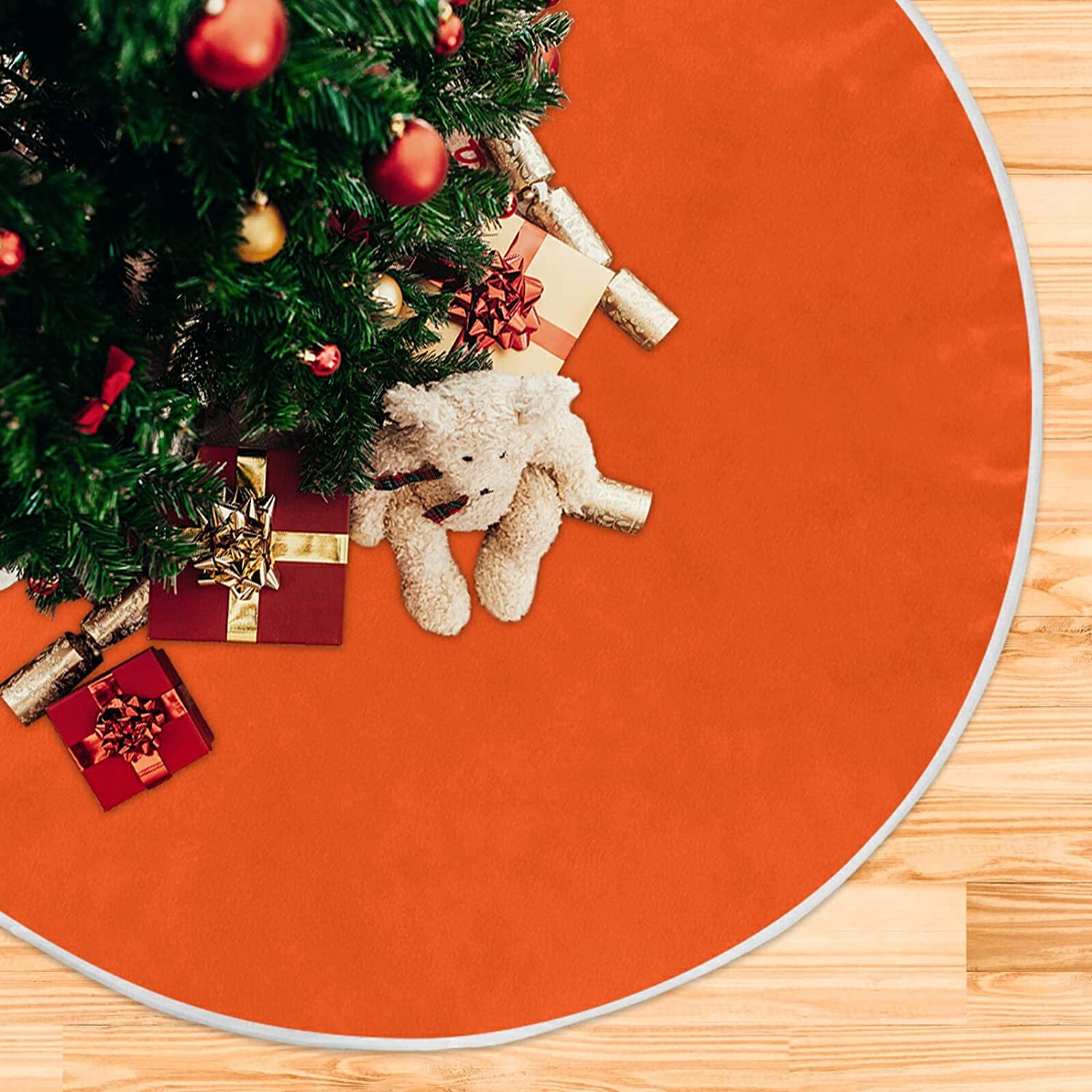 Hidove Plain Orange Solid Color Christmas Tree Skirt 48" Large