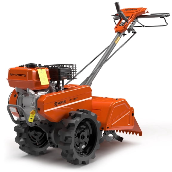 NOVUS Dual Direction Rear Tine Tiller, 212CC 4 Cycle Gas Engine, Independent Control Panel, Counter-Rotating Tines, Instant Reverse Power Tiller, 17 Inch Gas Tiller for Gardening Farming