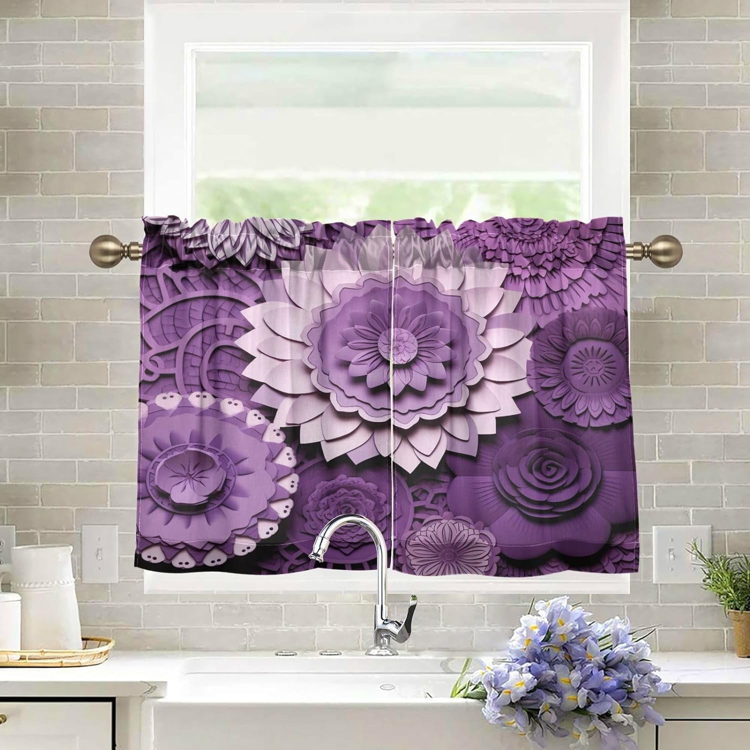 Hidove Purple Mandala Kitchen Curtains 24 Inch Length Blackout Thermal ...