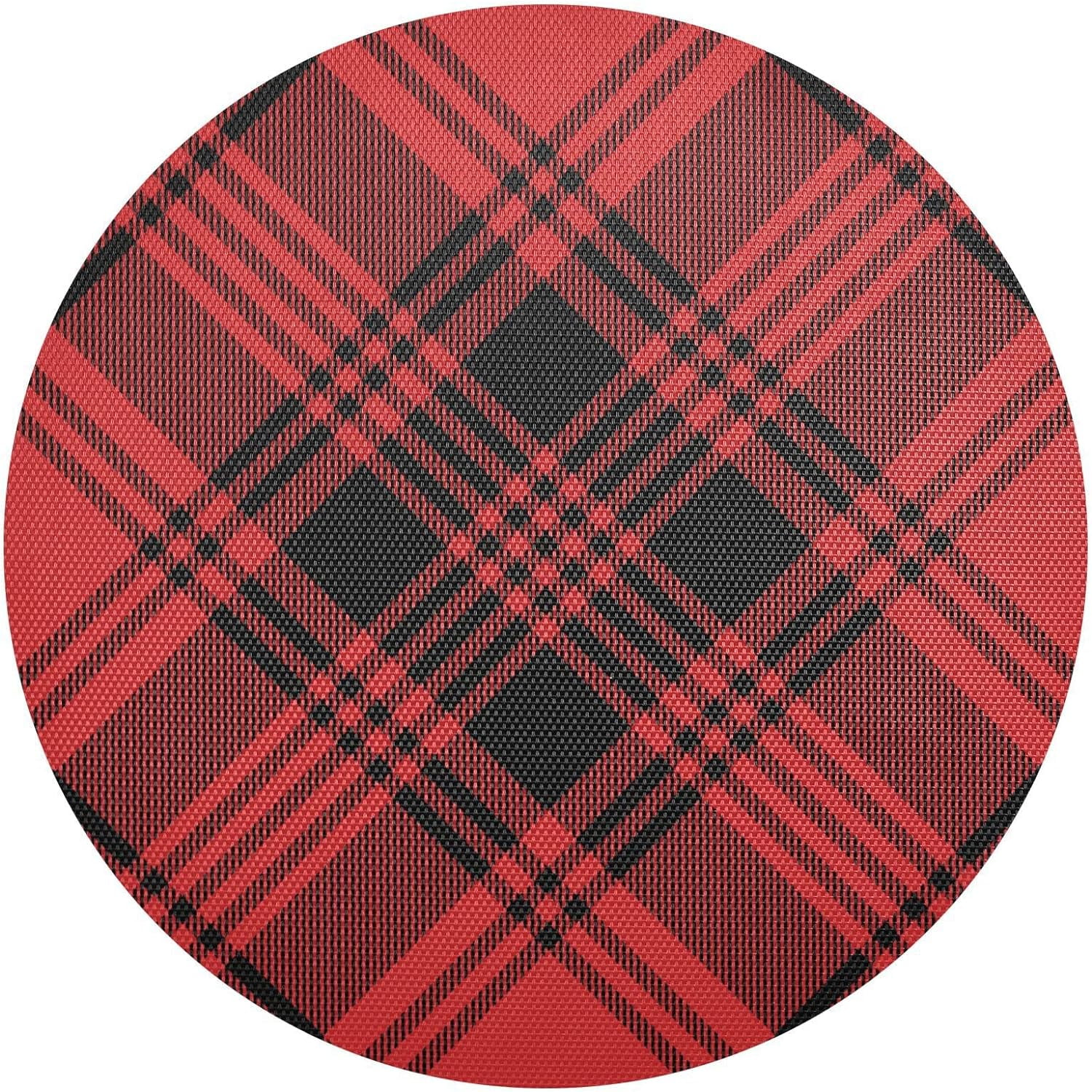 Hidove Red & Black Buffalo Plaid Round Placemat Set of 1, NonSlip Heat