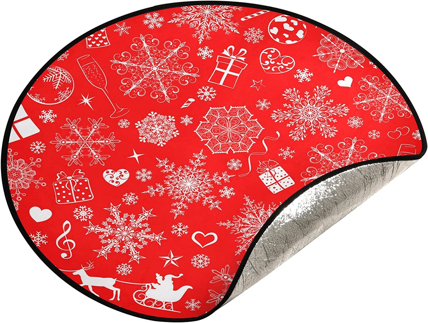 Hidove Red Snowflake Christmas Tree Mat Round Christmas Tree Stand Mat