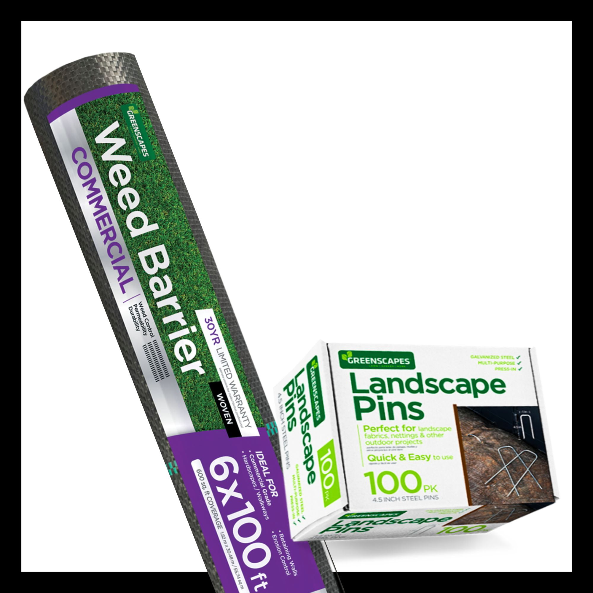 6' x 100' Woven Landscape Fabric Roll + 100 Ct Pins - DIY Bundle