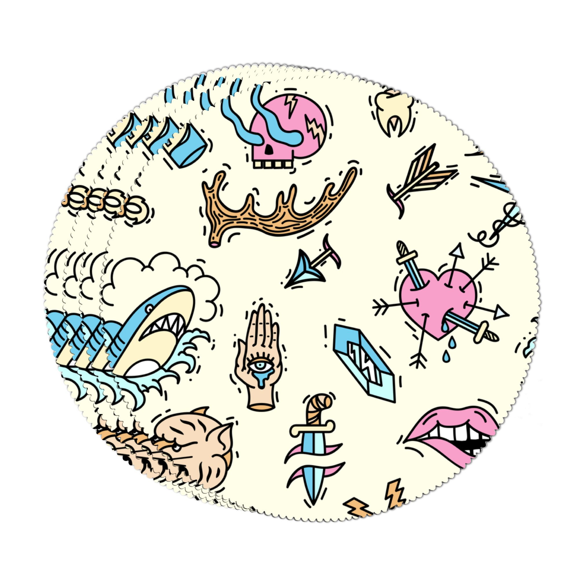 Hidove Round Placemats, Old School Tattoos Seamless Pattern Heat