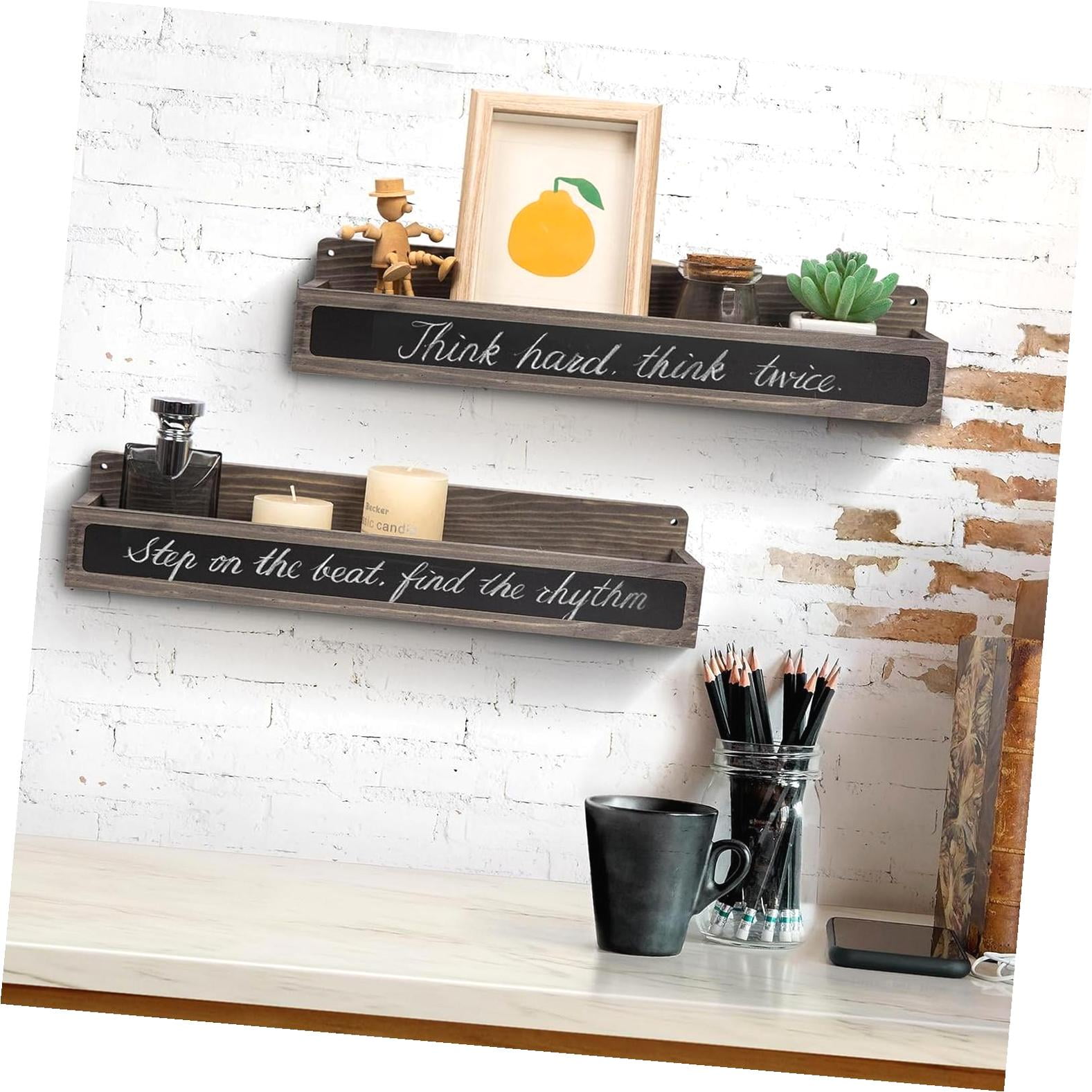 Hidove Set of 3 Rustic Gray Wooden Wall-Mounted Spice Racks with ...
