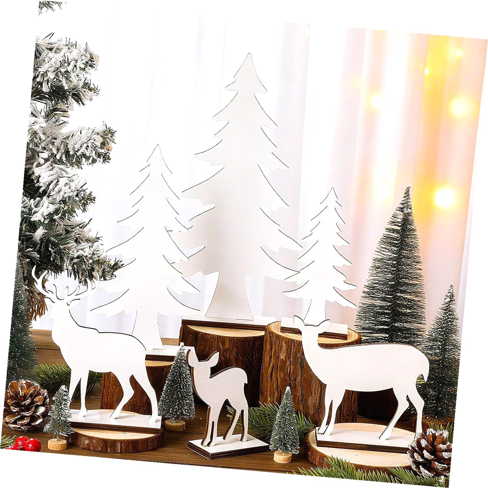 Hidove Set of 6 Wooden Christmas Tree and Reindeer Tabletop Decor Table