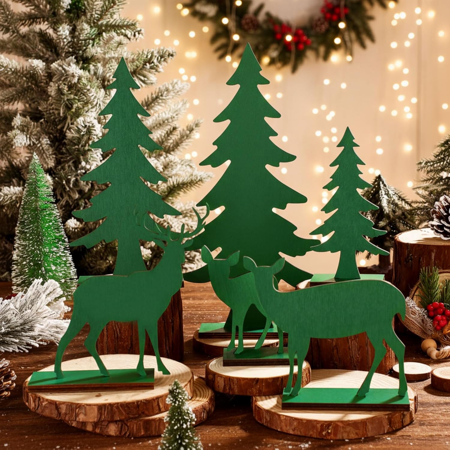 Hidove Set of 6 Wooden Christmas Tree and Reindeer Tabletop Decor Table