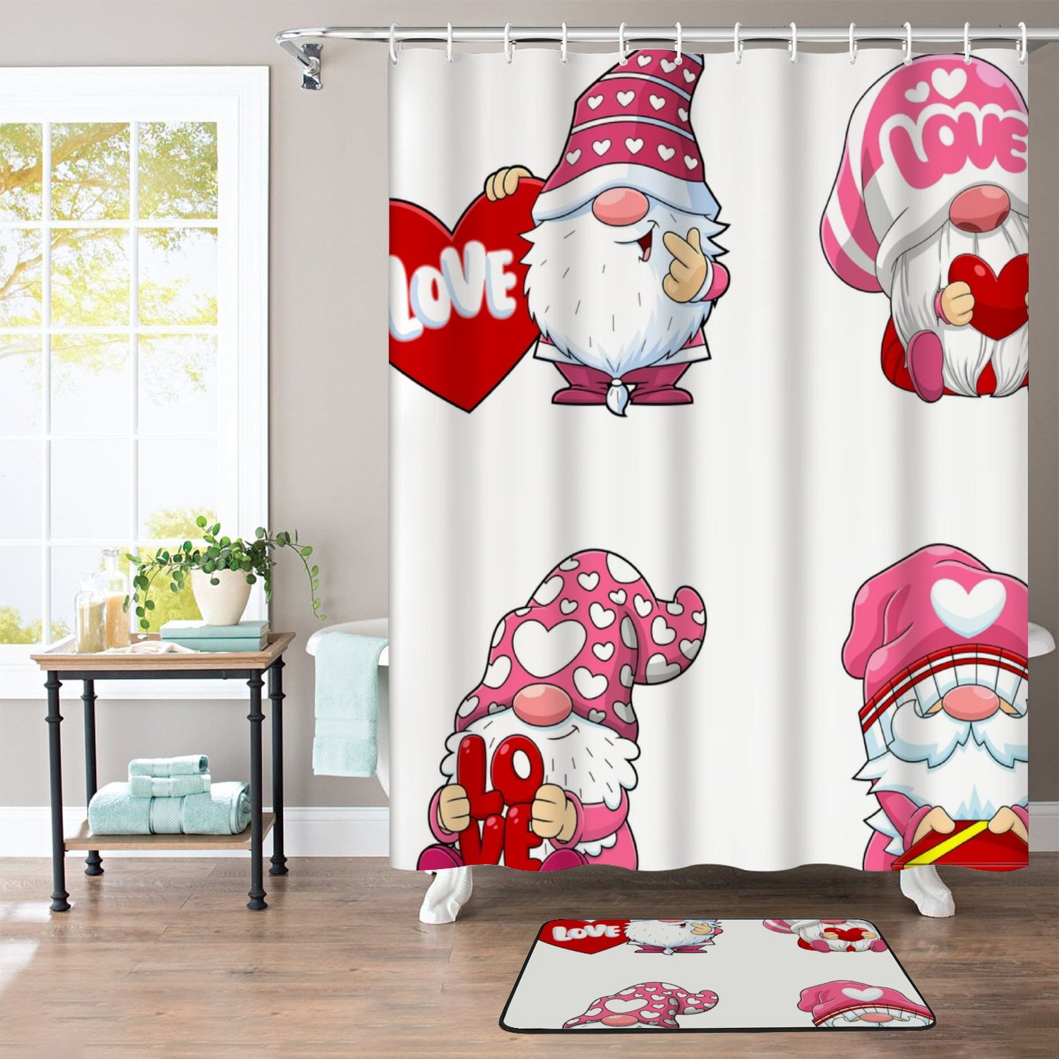 Hidove Shower Curtain Set with Rugs and Hooks for Bathroom, Cute Gnomes